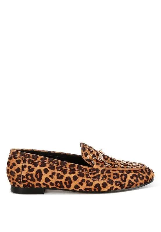 Meopa Horsebit Studs Leopard Print Loafers for Women - Love Salve